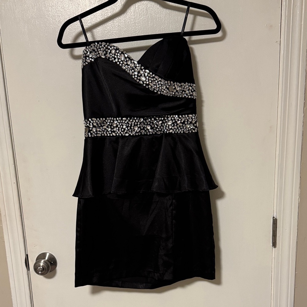 Speechless Black Mini Dress with Silver Embellishments